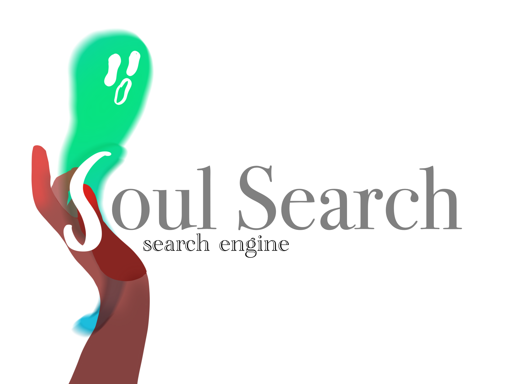 The soulSearch logo, which has a translucent red hand grasping a aqua soul, with text reading 'SoulSearch - search engine'